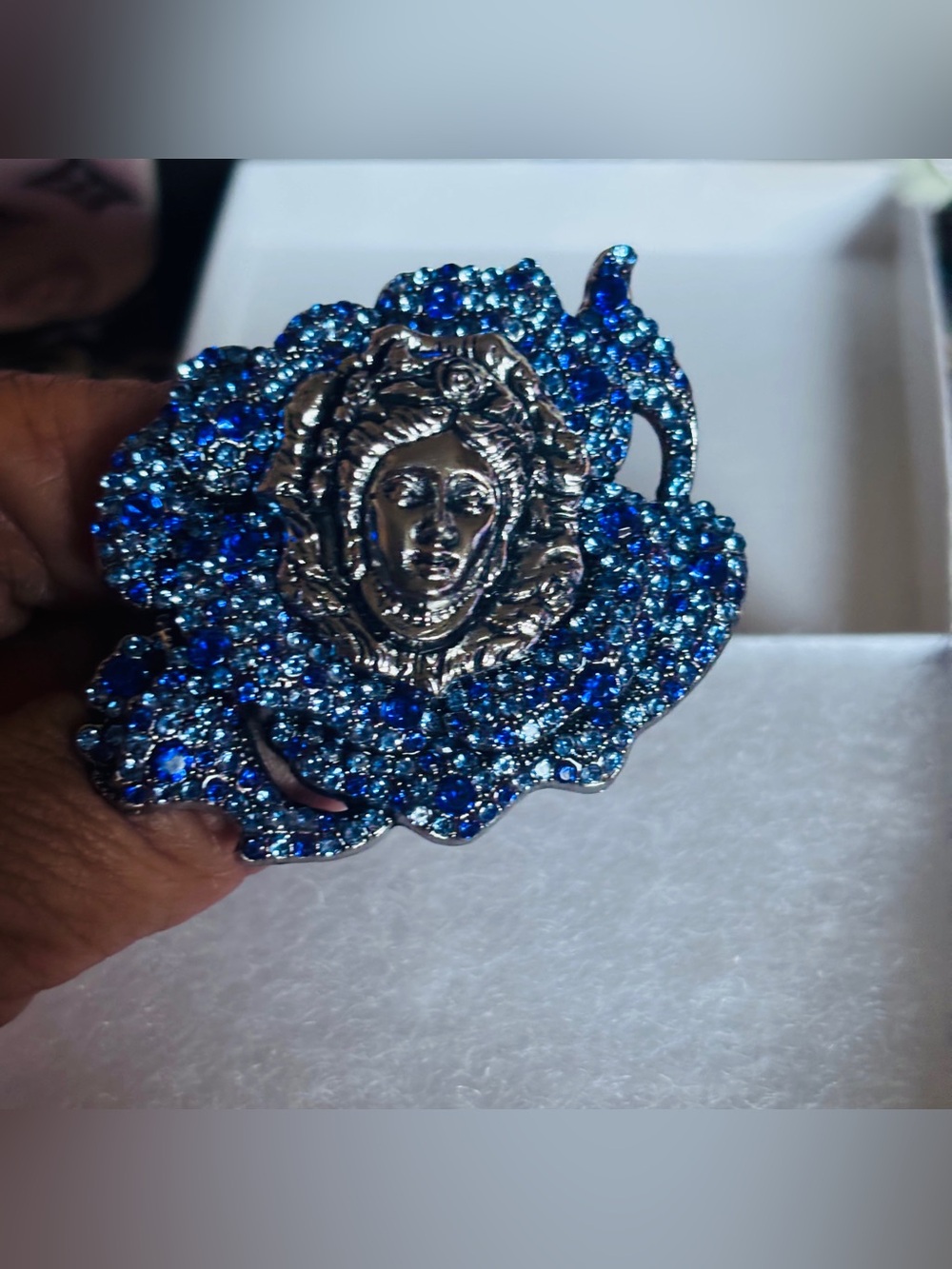 Blue Crystal Medusa Brooch - Women's Jewelry